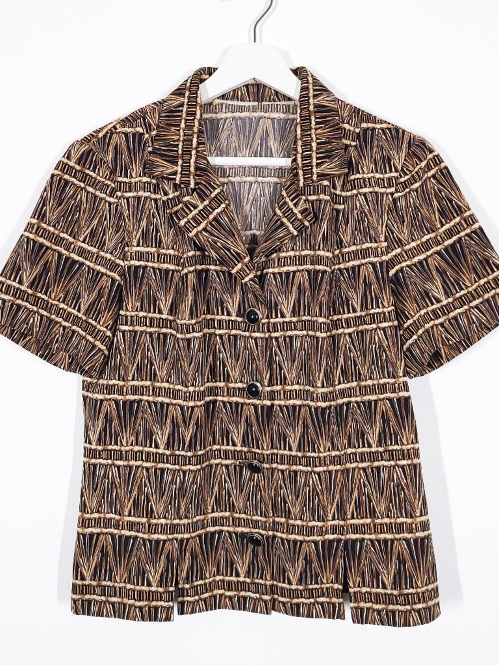Retro Brown Patterned Short Sleeve Top